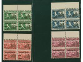 1939, Elchschaufel 15-60 Cent., einheitliche Oberrand-Viererblocks mit den Typen II-I-III-II, postfrisch, tadellos, sign. Dr.