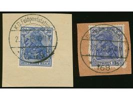 1919, Aufdrucktype I: Germania 20 Pfennig kobalt bzw. dunkelviolettblau, je farbfrisch und gut gezähnt, sauber gestempelt auf