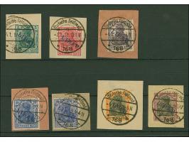 1919, Aufdrucktype II, violettblauer Aufdruck: Germania 5-50 Pfennig, dabei 20 Pfennig in beiden Farben, je farbfrisch und gu