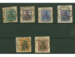 1919, Aufdrucktype II, roter Aufdruck: Germania 5-50 Pfennig, ohne 10 Pfennig, dabei 20 Pfennig in beiden Farben, je farbfris