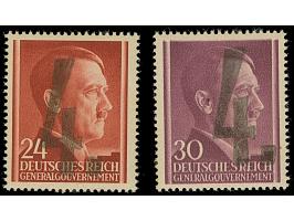 1944, Handstamp “4” on Generalgouvernement Hitler 24 and 30 Groszy, mint never hinged, some minor color adhesion, very fine, 