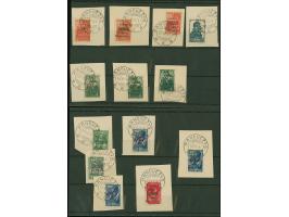 1941, Maschinenaufdrucke 5-60 Kopeken, kompletter Satz mit allen Aufdruckfarben, je sauber mit Stempel auf Briefstück, 30 Kop