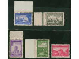 1942, Serbische Klöster 0,50 und 1,50 Dinar sowie 3-7 Dinar mit hellrotbraunem Netzüberdruck "Schlingen". Es handelt sich mög