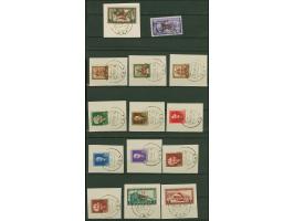 1943, 1 Qind auf 3 Qind - 3 Frank, kompletter gestempelter Satz, bis auf die Eilmarke je auf Briefstück mit klarem Stempel “T