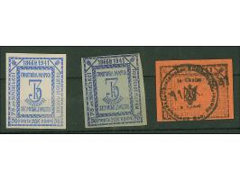 3. AUSGABE “SEMSVTO”: 3 Gr. blau, auf weißem bzw. auf graulichblauem Papier sowie 5 Kopeken auf rot, letztere gestempelt, tad