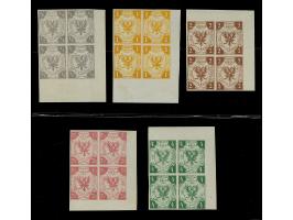 Neudrucke 1872: ½-4 Sch. kpl. in 4er-Blocks, voll- bis breitrandig, 1 Sch. etwas oxidiert, sonst und sehr schön farbfrisch, u