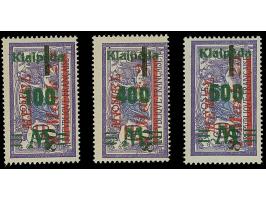 1923, 100-500 M. auf 80 (M) auf 1,25 Mark auf 60 Centime, je mit kopfstehendem Aufdruck, sauber ungebraucht, tadellos. Die Au