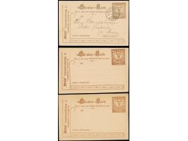 Courier/Merkur: 1900, Säcular Ganzsachenkarte 3 Pfg. in allen drei verschiedenen Farben, zweimal ungebraucht und einmal mit S