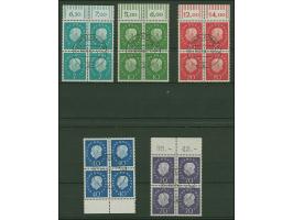 1959, Heuss Medallion 7-70 Pfg., kpl. in 4er-Blocks, 40 Pfg. mit Unterrand bzw. die übrigen mit Oberrand, sauber gestempelt “