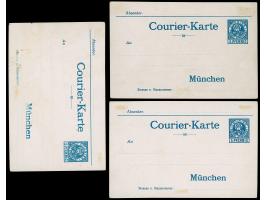 Courier: 1896, Ganzsachenkarte 3 Pfg. blau mit farbigen “Glückwünsch”-Abbildungen", drei verschiedene, ungebrauchte Karten, l
