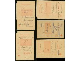 1902/15, fünf Posteinlieferungsscheine mit violettem L1 von “Aruscha” (1902), “Bagamojo” (1906), “DAR-ES-SALAAM” (1906) und “