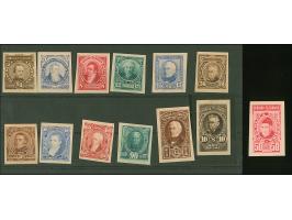 1889/91, Definitive Issues, a selection of 13 die proofs on card, ranging between the ¼ c. to 50 p. values, some in unadopted