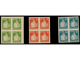 1939, 10th. Singing festival 2-10 senti, imperforated proofs, blocks of four, mint never hinged, fine
