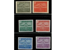 1939, Health Resort Pärnu 5 senti, four color proofs on green, blue, red and violet and in addition two proofs in black and r