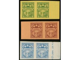 1925, Coat of arms 6-25 santimi, imperforated archival proofs, horizontal pairs with sheet margin, without gum, fine