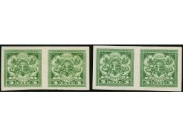1933, Coat of arms 5 lats green, archive proof, imperforated horizontal pairs, both watermarks, without gum, scarce, fine