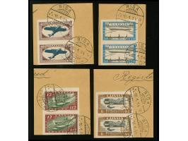 1933, Airmail Charity 8-40 santimi, imperforated vertical pairs, tied by cds. “RIGA 16.1.43” to small pieces, fine, certifica