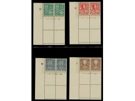 1939, Caritas 10-50 senti, blocks of four from the lower right sheet corner with printing Dates in the margin and additional 