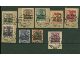 Pultusk: 1918, German Occupation 2½-30 pfg. and 60 Pfg. with hand stamp “POCZTA POLSKA”, nine different stamps used or on pie