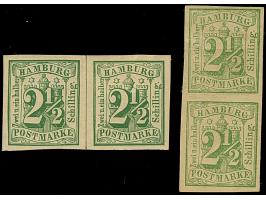 2½ Sch. dunkelolivgrün in 2 stark unterschiedliche Nuancen, jeweils im ungezähnten Paar, ungebraucht mit Originalgummi.&nbsp;