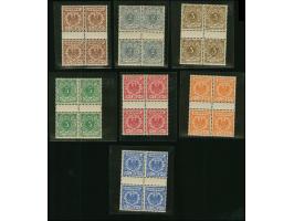 1889/1900, Krone/Adler, 3 - 50 Pfg. und 2 Pfg., je im Viererblock mit zwei senkrechten Zwischenstegpaaren, farbfrisch und gut
