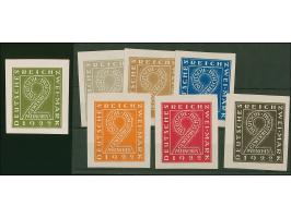 1922, Gewerbeschau München 2 Mark, sieben verschiedenfarbige ungezähnte Essays im Großformat auf Kunstdruckpapier ohne Gummie