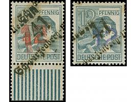 “41/Schwarzenberg-Neuwelt” auf 12 Pfg., 2 Werte mit zusätzlichem roten bzw. violetten Aufdruck “12”, ersteres vomUnterrand, p