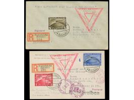 1933, Chicagofahrt 1-4 M. kpl. auf einem Zeppelinbrief und einer R-Zeppelinkarte, ab “FRIEDRICHSHAFEN 14.10.33 20-21” nach Wi