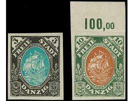 Kogge 3 und 10 M., undurchstochen, 10 M. mit Oberrand, nur dort gefaltet, postfrisch, einwandfrei, sign. Kniep BPP