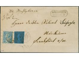 10 Ngr. milchblau, allseits gut voll- bis überrandig, unten mit Teilen von Eckwinkel und Nachbarmarke, zusammen mit teils lei