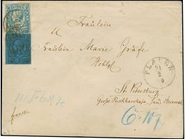 10 Ngr. milchblau und 2 Ngr. auf blau, beide noch voll- bis breitrandig, mit Nr. "46" und sauber nebengesetztem Einkreisstemp