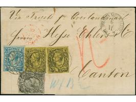 10 Ngr. milchblau, ½ Ngr. auf mattgrau und 2 Einzelwerte 3 Ngr. auf gelb, &nbsp;mit Nr. "3" und nebengesetztem Doppelkreisste