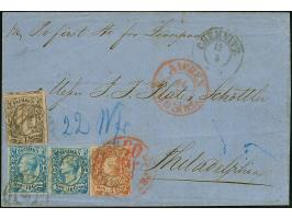 10 Ngr. milchblau, 2 Einzelwerte, mit 5 Ngr. ziegelrot und 1 Ngr. auf mattgraurot, , alle farbfrisch, einseitig leicht berühr