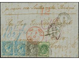 10 Ngr. milchblau, 2 Einzelwerte, ½ Ngr. auf grau und Wappen 3 Pfennig dunkelgrün, mit Nr. "13" und sauber nebengesetztem Dop