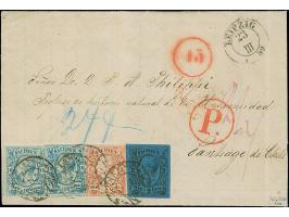 10 Ngr. milchblau, 2 Einzelwerte, je einseitig leicht berührt, sonst meist breitrandig, zusammen mit je voll- bis breitrandig