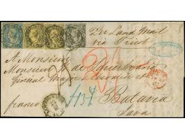 10 Neugroschen blau mit ½ Neugroschen auf grau und 2 Einzelwerten 3 Neugroschen auf gelb, ½ Neugroschen etwas berührt, sonst 