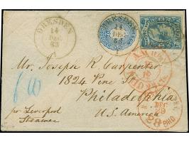 10 Ngr. milchblau, voll- bis meist breitrandig und farbfrisch in Mischfrankatur mit Wappen 2 Ngr. blau, mit Doppelkreisstempe