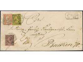 5 Ngr. rot, oben mit der Randlinie geschnitten und eventuell minimal tangiert, sonst voll- bis breitrandig, zusammen mit 1 Ng