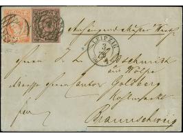 5 Ngr.  lebhaftorangerot und 1 Ngr. auf mattgraurot, beide voll- bis breitrandig, mit Nr. “2” und sauber nebengesetztem Doppe