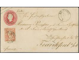 5 Ngr. ziegelrot, voll- bis breitrandig, als Zufrankatur auf Ganzsachenumschlag 1 Ngr. rot, beide Wertzeichen mit Nr. "2", mi