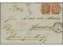 5 Ngr. karminrot auf glasigem Papier, 2 Einzelwerte, beide voll- bis breitrandig und farbfrisch mit jeweils sauber aufgesetzt