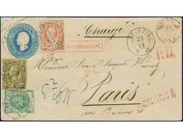 5 Neugroschen bräunlichrot, 3 Neugroschen auf gelb und 1851/63, Wappen 3 Pfennige grün, Letztere kurz gering berührt, sonst a