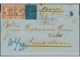 5 Ngr. ziegelrot, 2 Einzelwerte mit Rahmenstempel "CHEMNITZ 4 VI 61", zusammen mit 2 Ngr. auf blau (scharfe waagerechte Druck