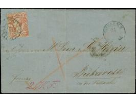 5 Ngr. karminrosa, rechts oben mit der Randlinie geschnitten, sonst voll- bis breitrandig, mit Nr. "113" und nebengesetztem D