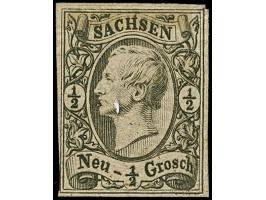 Probedruck ½ Ngr. auf dünnem grauen Pergamentpapier, kleine Beschädigung im Medion (wahrscheinlich durch ausgefallenen Fremdk