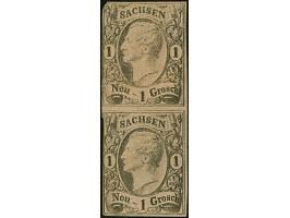 Probedruck der verstählten Druckplatte: &nbsp;1 Ngr. auf braunem Papier, senkrechtes Paar, teils berührt, mit Originalgummi. 