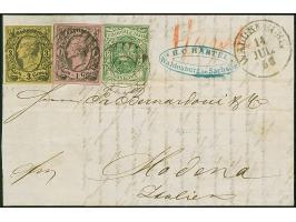 3 Ngr. auf gelb, 1 Ngr. auf mattgraurot und 1851/63, 3 Pfg. grün, alle farbfrisch und voll- bis breitrandig, mit Nr. "85" und