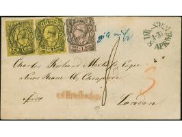 3 Ngr. auf gelb, 2 Einzelwerte, mit 1 Ngr. auf graurot, letztere oben berührt und kleiner Eckbug, sonst alle voll-bis breitra