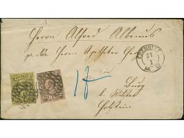 3 Ngr. auf gelb und 1 Ngr. auf mattgraurot, beide voll- bis breitrandig, mit Nr. "8" und sauber nebengesetztem Doppelkreisste