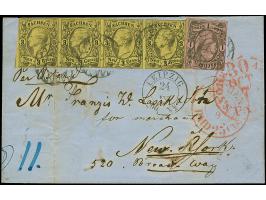 3 Ngr. auf gelb im teils leicht berührten 4er-Streifen, mit 1 Ngr. auf mattgraurot auf Briefhülle von "LEIPZIG 24 IX 60" über